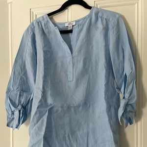 Woman's light blue linen blouse / shirt small/petite  100 percent linen.